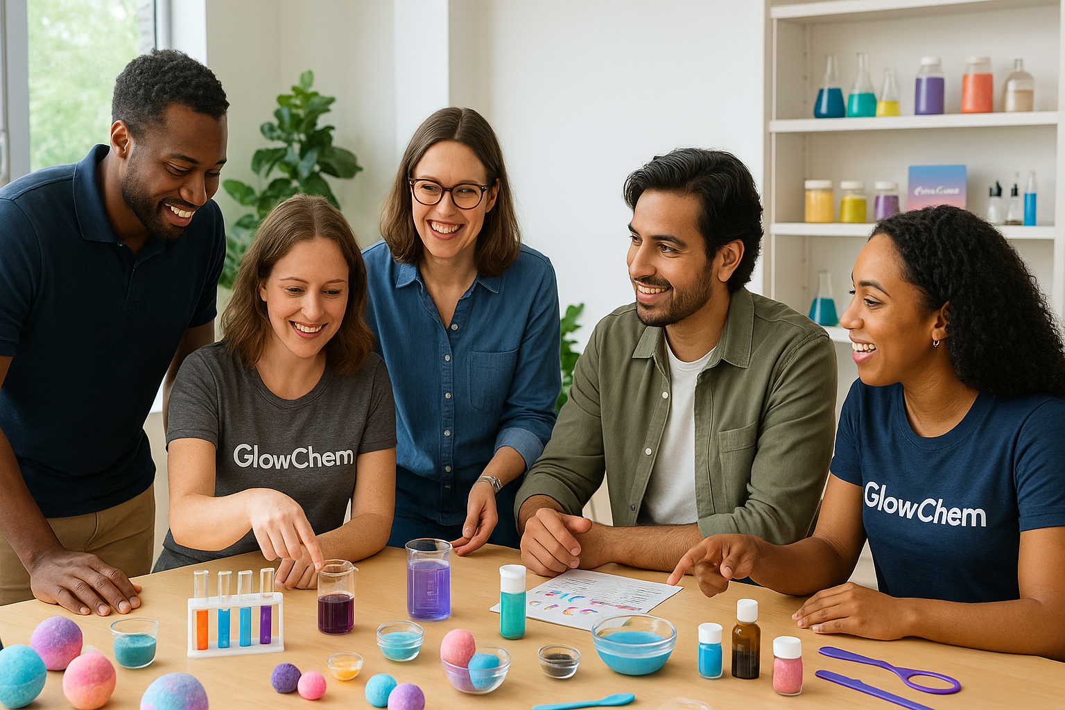 GlowChem team collaborating on new products